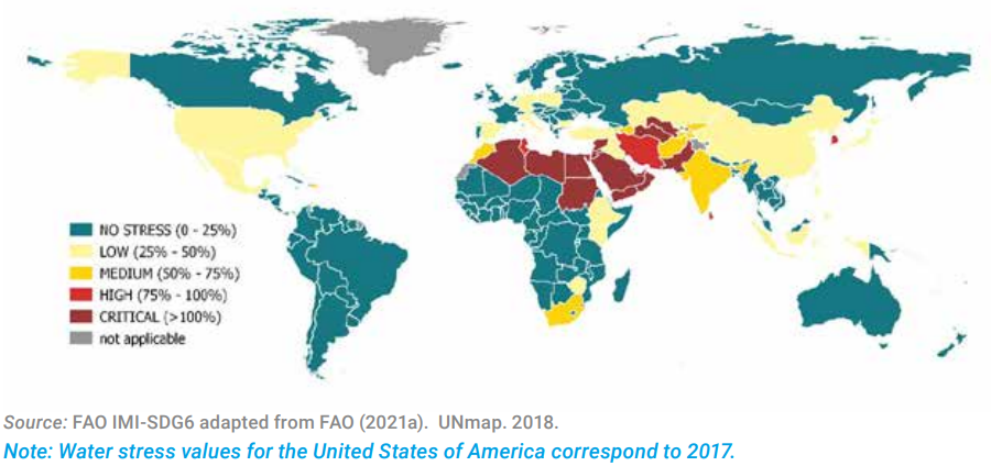 世界の国別の水ストレスの状況(2018年時点)